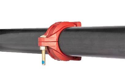 A fire grooved fitting on a white background