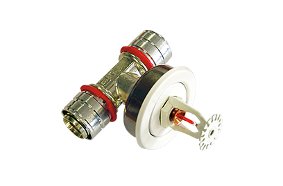 A white and silver fire sprinkler on a white background