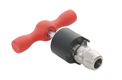 A red, silver and black tool